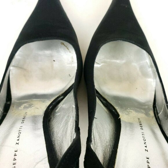 Giuseppe Zanotti Black Satin Dress Heels Lace Up Heel Rhinestone Ball Accent 37 - Picture 11 of 12